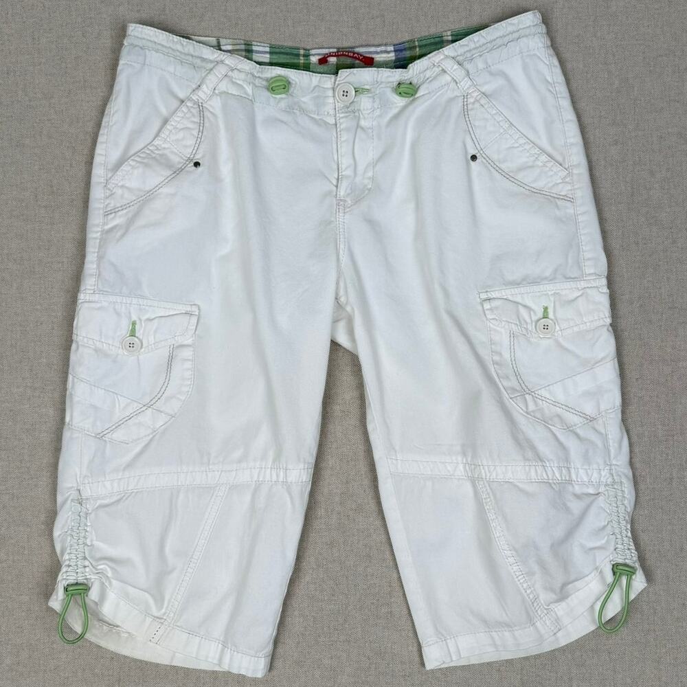 Union Bay Y2K Cargo Bermuda Shorts Juniors 9 White Low Rise Cotton Capri Pants